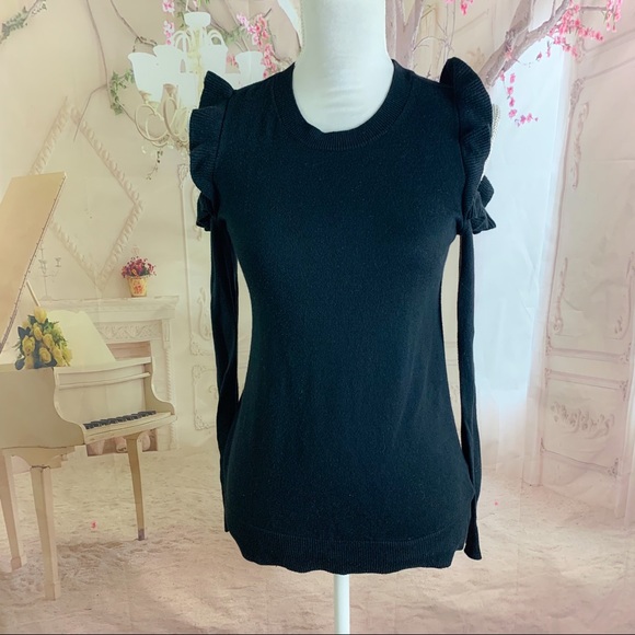 MICHAEL Michael Kors Sweaters - Michael Kors Black Ruffle Cold Shoulder Cutout Sweater